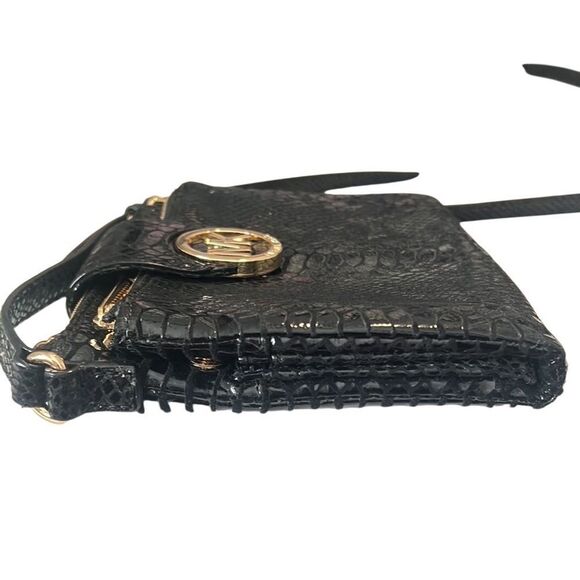 Michael Kors Fulton Black Python Embossed Leather Crossbody - Picture 10 of 16